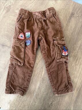 H&M Brown Corduroy Cargo Pants with Patch Accents